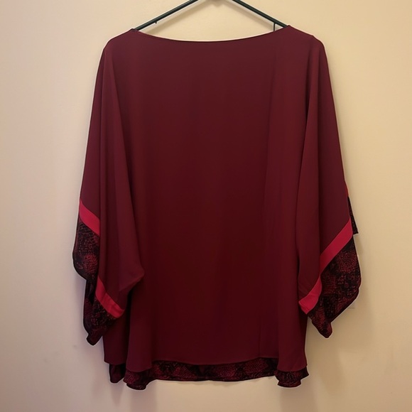 White House Black Market Red 3/4 Sleeve Embellished Blouse - Picture 3 of 12